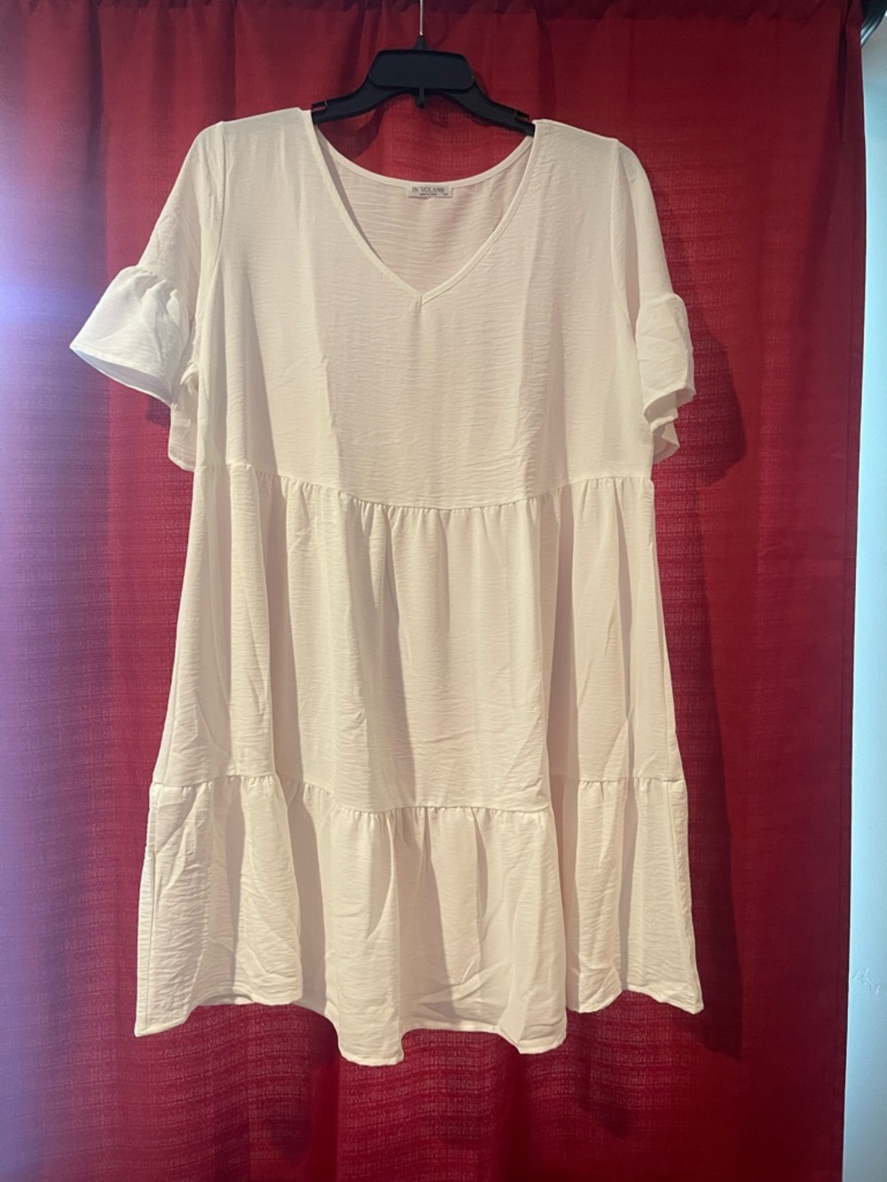Relaxed White V-Neck Tiered Swim Coverup Dress - Picture 4 of 6